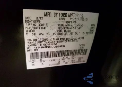 2013 Ford Explorer Xlt z USA, uszkodzony, nr VIN 1FM5K8D89DGB68792